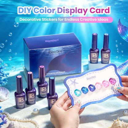 Beetles Glitter Gel Nail Polish Set, Siren Scale Shimmer Gel Polish | 6 Color Blue Pink Purple Colors with Rhinestones for Mermaid-Style Nail Art UV Led Soak-Off Manicure - color: Siren Scales