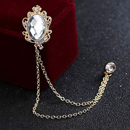 Huture 2 Packs Men's Gem Brooch Lapel Pin Badge Hanging Chains Collar Brooches Pin for Career Suit Tuxedo of Shirts Tie Hat Scarf for Boyfriend Father Birthday Gift, Gold Silver White