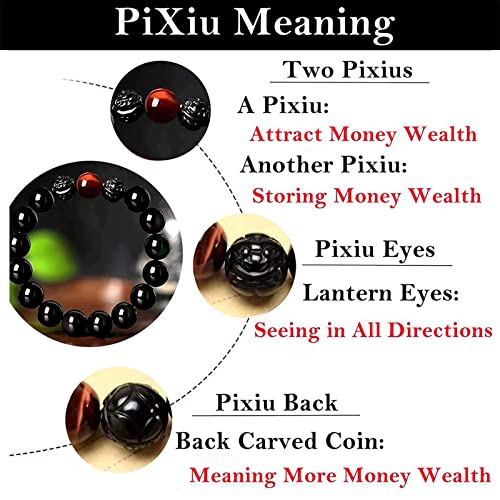Black Obsidian Bracelet,Feng Shui Black Obsidian Wealth Bracelet for Women Men Couples Handmade Stretch Obsidian Bracelet Bangle with Carved Pixiu Tiger Eye Stone Attract Wealth Money and Good Luck - color: B,12mm,Red Tiger Eye