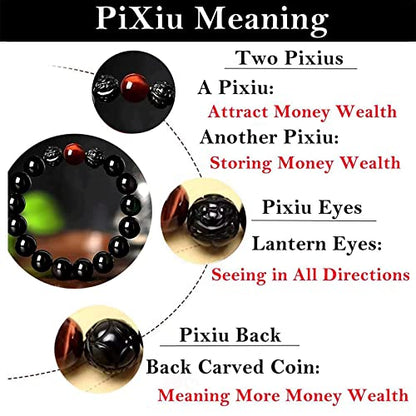 Black Obsidian Bracelet,Feng Shui Black Obsidian Wealth Bracelet for Women Men Couples Handmade Stretch Obsidian Bracelet Bangle with Carved Pixiu Tiger Eye Stone Attract Wealth Money and Good Luck - color: B,12mm,Red Tiger Eye