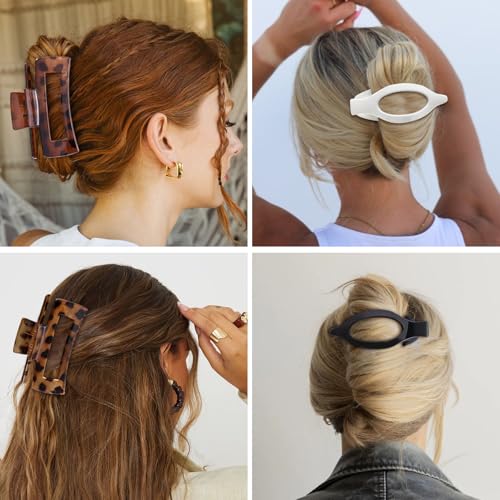 CHANDAT Hair Clips for Women, Flat Hair Clips, 8 pcs, 2style - Leopard | 4.3 Inch Large Square Hair Claw Clips & Flat Hair Clips, Thick & Thin Hair, Hair Accessories for Women, Strong Hold Non-Slip - color: Leopard