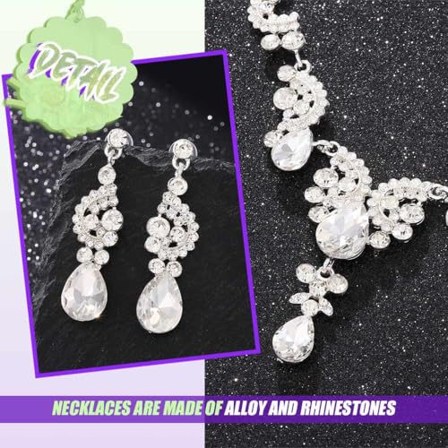 Sixexey Rhinestone Jewelry Set Crystal Necklace and Earrings Wedding Prom Jewelry Accessories for Women - color: Silver