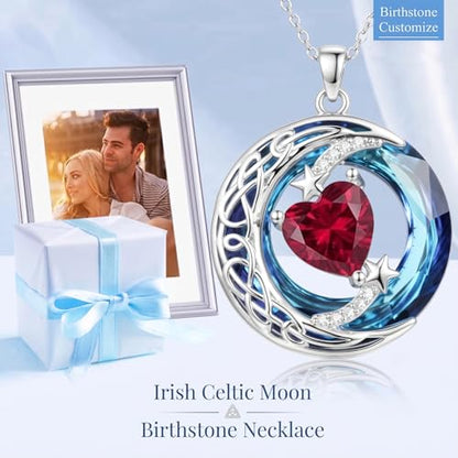 Birthstone Necklace for Women Crystal Moon and Star Pendant White Gold Celtic Moon Jewelry Birthday Graduation Gifts for Wife Her - style: Moon-7