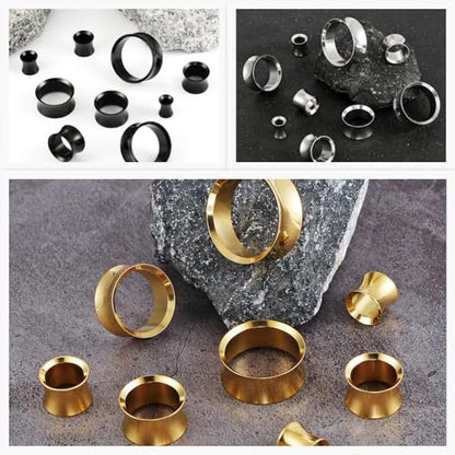 LADEMAYH 3 Pairs 316L Surgical Stainless Steel Tunnels Gauges for Ears, 2g-1inch, Hypoallergenic Double Flared Ear Plugs Gauges Earrings Body Piercing Jewelry for Women & Mens - size: 0g(8mm)