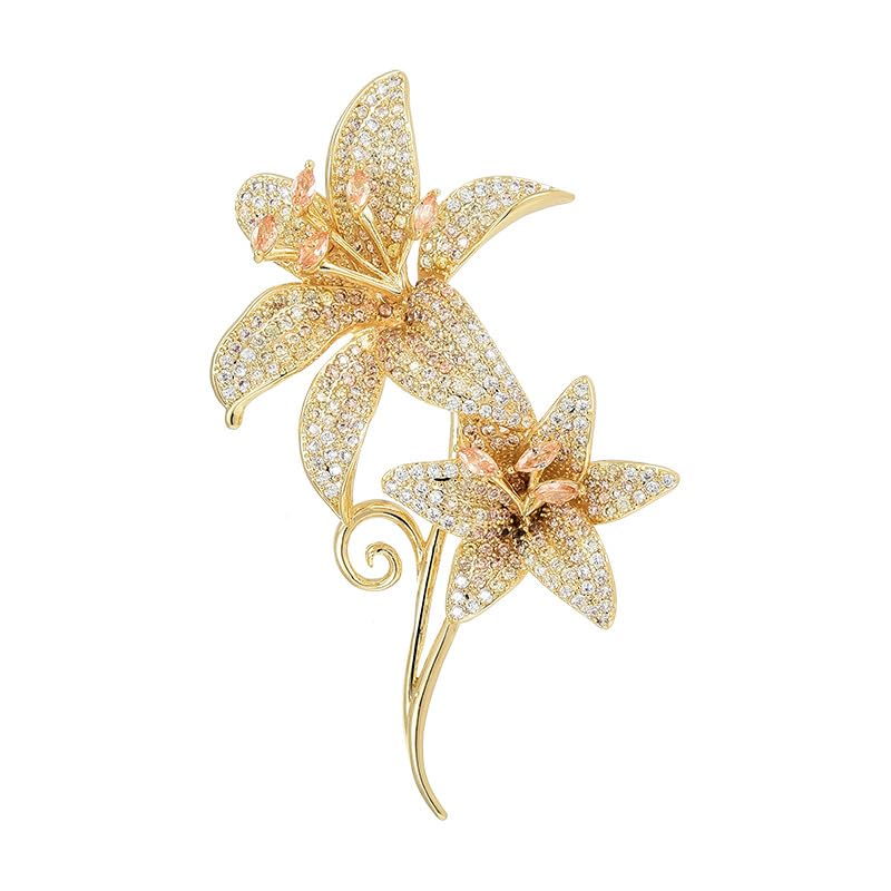 Flower Brooch for Women Rhinestone Pearl Zirconia Flower Lapel Pin Birthday Holiday Gift for Mother Wife Girlfriend - color: 02 Lily-3