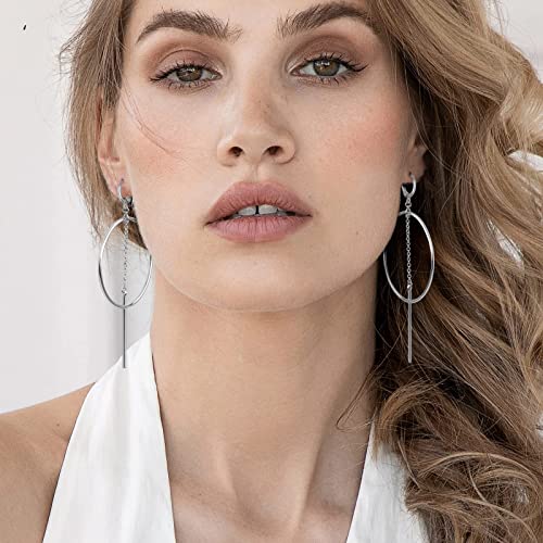 Dangle Hoop Earrings for Women, 14k Gold/Silver Plated High Polished Cute & Aesthetic Earrings for Women - color: Silver-02