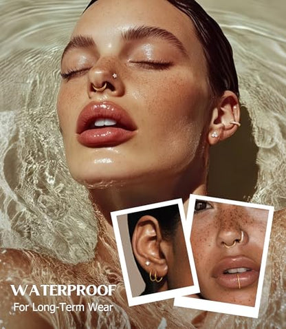 MILACOLATO 14K Gold Filled Nose Ring Studs 20G Nose Ring Hoops Hypoallergenic 316L Surgical Stainless Steel Nose Rings L Shaped CZ Nose Nostril Piercing Jewelry for Women Men 10Pcs - color: 14K GF