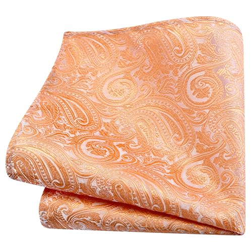 GUSLESON 3.15"（8cm） Mens Tie and Lapel Pin Paisley Necktie Hankerchief Cufflinks Set for Men - color: Light Orange
