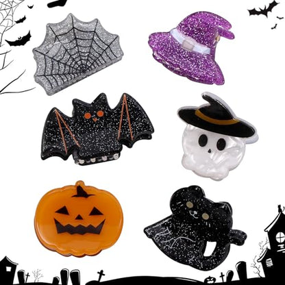 Mistofu Mini Halloween Hair Clip -12PC Small Claw Clips Pumpkin Ghost Bat Spider Shape Hair Claw for Girls, Cute Hair Accessories (mini-Halloween hair clips) - color: mini-Halloween hair clips