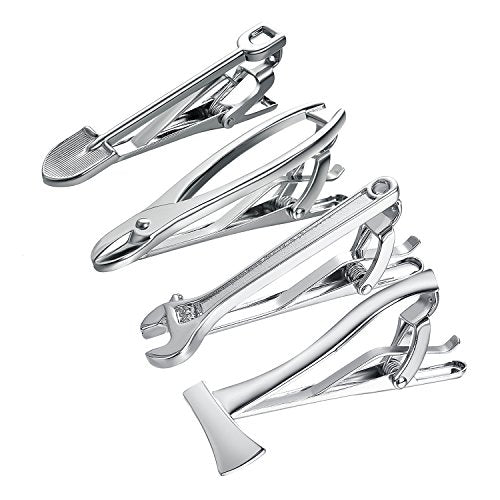 Yoursfs Electrician Tie Bar For Men Cool Tool Tie Clip 316L Stainless Steel Silver Nail Novelty Construction Tie Clips Jewelry - style: 4Pcs Tool Tie Clips Set