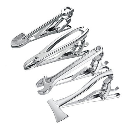 Yoursfs Electrician Tie Bar For Men Cool Tool Tie Clip 316L Stainless Steel Silver Nail Novelty Construction Tie Clips Jewelry - style: 4Pcs Tool Tie Clips Set
