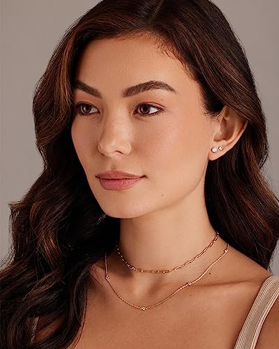 PAVOI Waterproof Stud Earrings for Women, 14K Gold Plated CZ Set of 5 | Hearts and Arrows Cubic Zirconia, Hypoallergenic Earrings, Earrings for Men and Women, Everyday Studs - style: Yellow Gold