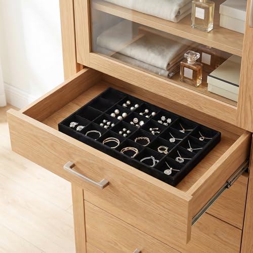 4 Pack Jewelry Tray, Stackable Velvet Jewelry Organizer Tray Jewelry-Tray Stackable Jewelry-Trays 3.8"x9.5"x1.2" Divided Ring Organizer-Tray for Necklace Earring Ring Watch Bracelet,Black
