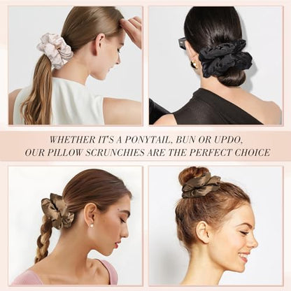 3 Pcs Large Satin Scrunchies, 6 Inch Hair Ties For Thick Curly Hair | Sleepy Hair Tie, Self-Care Gifts, Soft Padded Satin, Hair Scrunchies, Reduces Frizz and Pulling, for Thick or Fine Hair - color: Brown Series