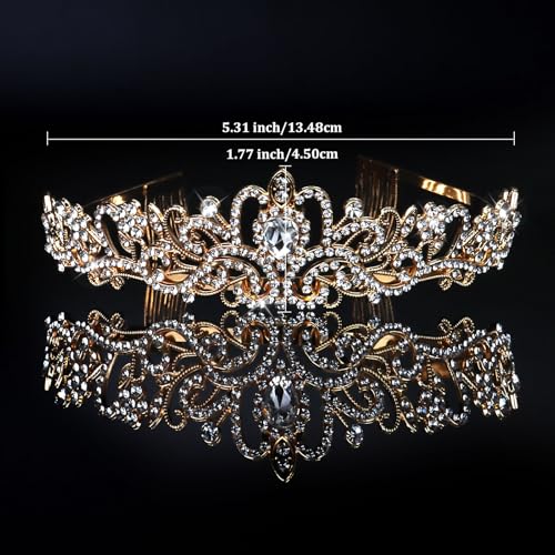 Crystal Tiara Crown Headband Princess Elegant Tiara with Combs for Women Young Ladies Bridal Wedding Prom Birthday Party, Gold - color: Gold