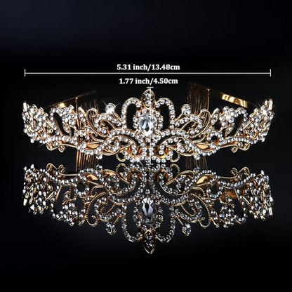 Crystal Tiara Crown Headband Princess Elegant Tiara with Combs for Women Young Ladies Bridal Wedding Prom Birthday Party, Gold - color: Gold