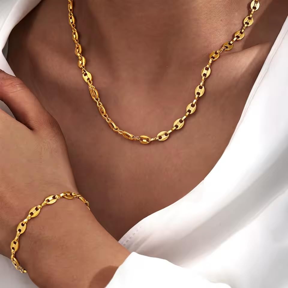 SOFYBJA 18k Gold Plated Personalized Chunky Cuban Oval Link Chain Bracelets for Men Toggle Rope Bracelet Jewelry for Women - style: Pig Nose Coffee Bean Chain Link Bracelet