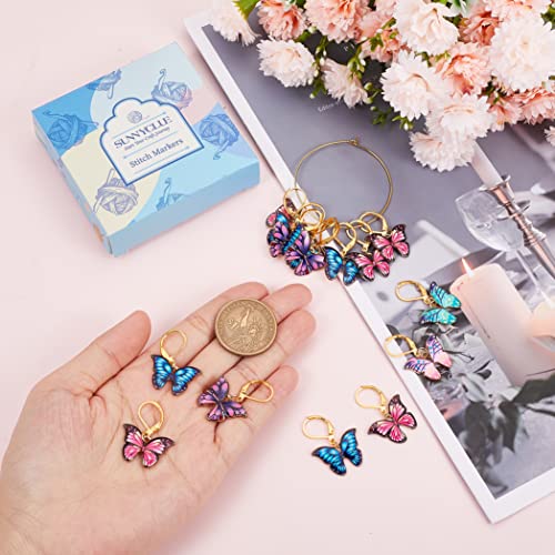 SUNNYCLUE 1 Box 20Pcs Stitch Markers Crochet Stitch Marker Butterfly Enamel Cute Charms Removable Leverback Clasp Charm Locking Metal Knitting Markers for Weaving Sewing Knit Quilting DIY Zipper Pull - color: 20pcs Enamel Butterfly Stitch Markers With Upg