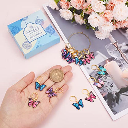SUNNYCLUE 1 Box 20Pcs Stitch Markers Crochet Stitch Marker Butterfly Enamel Cute Charms Removable Leverback Clasp Charm Locking Metal Knitting Markers for Weaving Sewing Knit Quilting DIY Zipper Pull - color: 20pcs Enamel Butterfly Stitch Markers With Upg