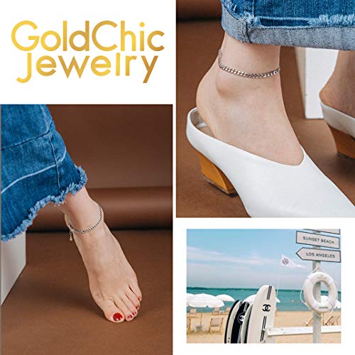 Adjustbale Link Chain Anklet for Women Summer Jewelry, 316L Stainless Steel Figaro/Wheat/Twist Rope/Cuban Foot Bracelet-Waterproof, Resizable 9"-12" (Gift Box Included) - color: 2, Cuban - Stainless Steel