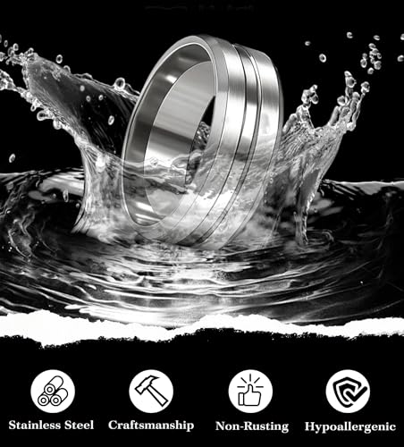 EIELO Stainless Steel Rings for Men Wedding Ring Cool Simple Band 8MM Width 12 Pcs A Ring Set Size 7-12