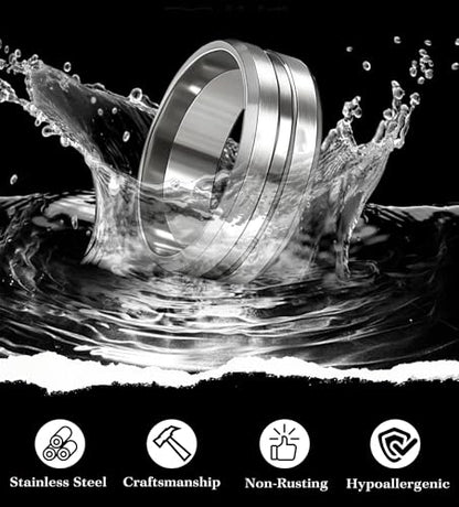 EIELO Stainless Steel Rings for Men Wedding Ring Cool Simple Band 8MM Width 12 Pcs A Ring Set Size 7-12