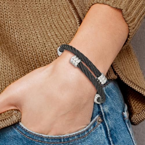 Chisel Black IP-Plated Wire Flexible Bangle in Stainless Steel