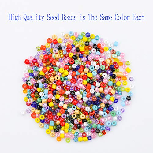 Ybxjges 12000 pcs 3mm Glass Seed Beads 8/0 Small Craft Beads Friendship Bracelet Kit with Jump Rings Lobster Clasp Elastic String for Jewelry Making DIY Bracelets Necklaces Girts for Girls Age 6-12
