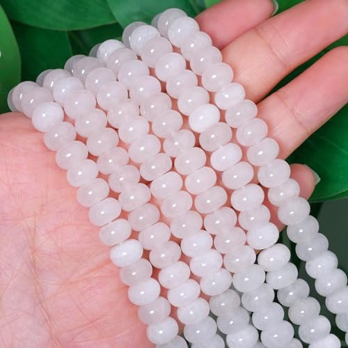 Songxi 5x8mm Natural Clear White Jade Stone Rondelle Beads, 75PCS Spacer Round Loose Abacus Beads for Jewelry Making, Gemstone for Bracelet Necklace Earrings, Arts and Crafts - color: Clear White Jade