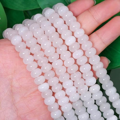 Songxi 5x8mm Natural Clear White Jade Stone Rondelle Beads, 75PCS Spacer Round Loose Abacus Beads for Jewelry Making, Gemstone for Bracelet Necklace Earrings, Arts and Crafts - color: Clear White Jade