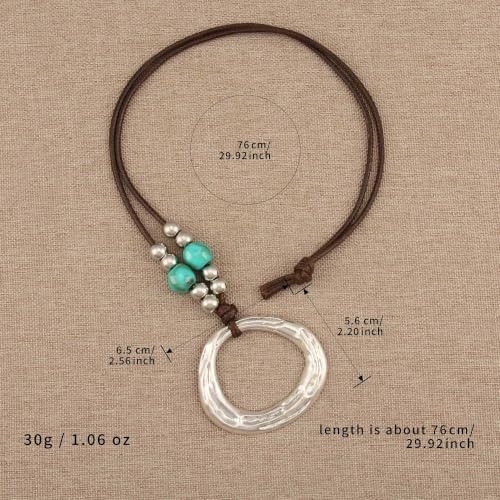 Boho Necklaces for Women Chunky Circle Necklace Bohemian Necklaces | Chunky Boho Necklace for Women Layered Boho Circle Leather Choker Necklace Long Vintage Necklaces Bohemian Jewlery Gifts - style: Bohemian Chunky Necklace