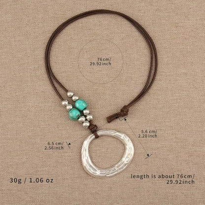 Boho Necklaces for Women Chunky Circle Necklace Bohemian Necklaces | Chunky Boho Necklace for Women Layered Boho Circle Leather Choker Necklace Long Vintage Necklaces Bohemian Jewlery Gifts - style: Bohemian Chunky Necklace