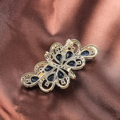 YOQUCOL Cubic Zirconia Crystal Rhinestone Wedding Brooch Pin for Women Brides Jewelry - color: A-Gold Blue
