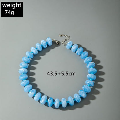 Beaded Necklace for Women Statement Chunky Necklace Boho Bead Choker Acrylic Big Bead Necklaces Summer Beach Jewelry for Women - color: Blue