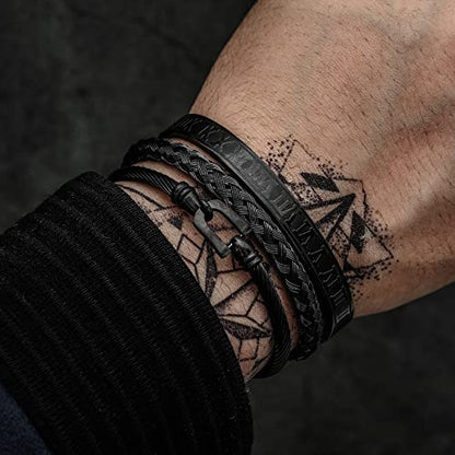 WFYOU 3PCS Stainless Steel Imperial Crown Bracelets for Men Gold Roman Numeral Bangle Bracelet Adjustable Cuff Bracelet Mens Luxury Jewelry Gifts - style: 07:Black-Hook