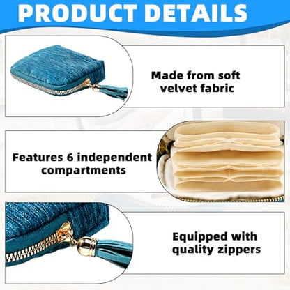 1 PCS Peacock Blue Travel Jewelry Case Organizer, Portable Travel Jewelry Organizer, Jewelry Pouch for Journey Rings Crystal Bracelet Organizer with Tassel Zipper