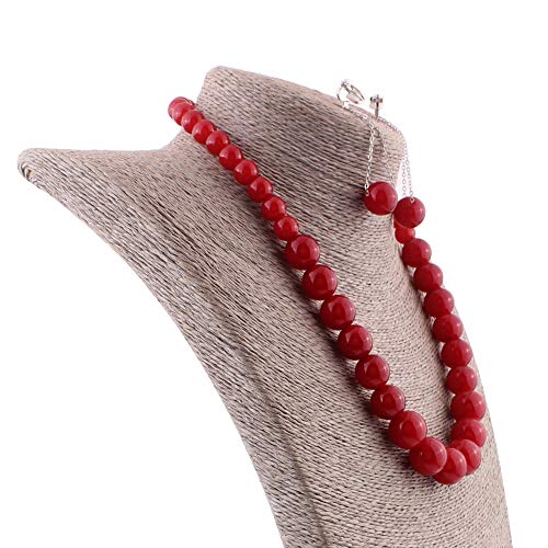 Handmade Faux Pearl Necklace and Clip on Earrings Jewelry Sets for Women Bib Choker Collar Necklace - color: Red-Necklace+Tassel Clip Earrings
