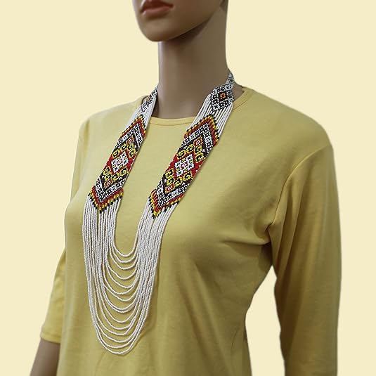 Layered Beaded Necklace – Boho Native Handmade Seed Bead Tassel Necklace, Bohemian Large Statement Beaded Necklace for Women (Multicolor)