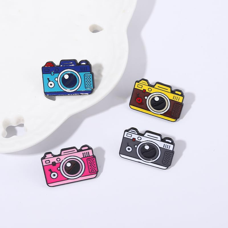 Cartoon Animal Enamel Brooch Set Cute Butterfly Duck Cat Lapel Pins for Backpacks Jacket Decoration Gifts for Friends - style: Camera