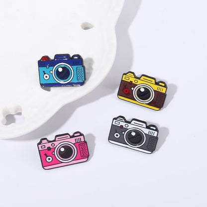 Cartoon Animal Enamel Brooch Set Cute Butterfly Duck Cat Lapel Pins for Backpacks Jacket Decoration Gifts for Friends - style: Camera