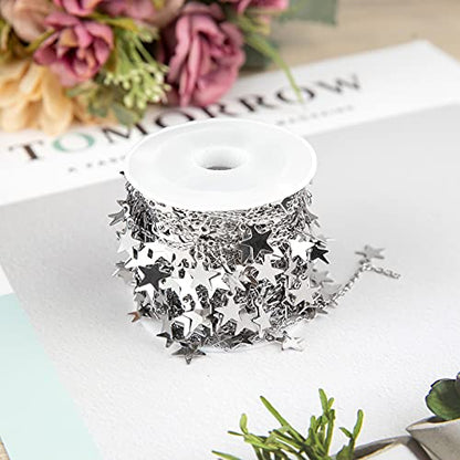 16.4 Feet Stainless Steel Star Chain for Jewelry Making | Silver Permanent Jewelry Chains Bulk Small Cable Link Chain Women Necklace Bracelet Anklet DIY Jewelry Making - color: Steel Star