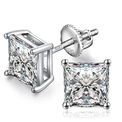 Jiamiaoi Stud Earrings Screw Back Sterling Silver Cubic Zirconia Stud Earrings Set 4 Millimeters-8 Millimeters Nickle Free Hypoallergenic Earring Studs - color: B-Square Cut Clear, size: 5mm