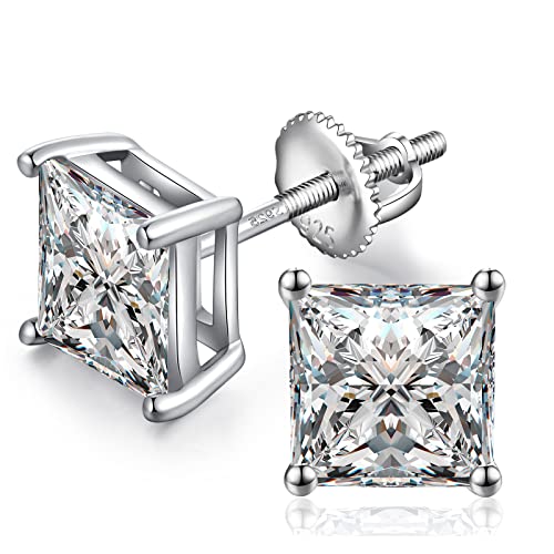 Jiamiaoi Stud Earrings Screw Back Sterling Silver Cubic Zirconia Stud Earrings Set 4 Millimeters-8 Millimeters Nickle Free Hypoallergenic Earring Studs - color: B-Square Cut Clear, size: 7mm