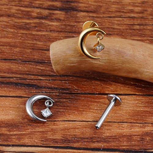 1PC ASTM F136 Titanium Mini Threadless Flat Back Stud 18G 6mm 8mm for Conch Helix Flat Tragus Labret - color: Moon - Gold
