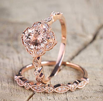 18k Rose Gold 2 Piece Ring Set Cubic Zirconia Bride Promise Rings Set CZ Eternity Engagement Wedding Band Ring Sets for Women TZ.60 (US Code 10) - size: US Code 10