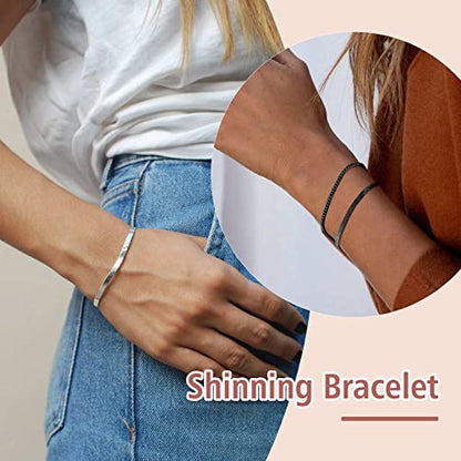 FindChic Elegant Herringbone Snake Chain Anklets/Bracelets 3MM/5MM Width Stainless Steel/18K Gold/Rose Gold Plated/Black 4 Color Options, 8.3'' 8.5'' 10.5'' Length, with Gift Box - color: B: 3mm 6.3'' bracelet (Stainless Steel)