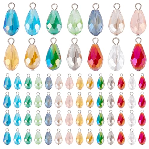 PH PandaHall Faceted Teardrop Charms, 70pcs, 14 Colors, 20mm, AB Color | Glass Crystal Pendants, Glass Charms Beads, For Necklace Earring Bracelet, For DIY Jewelry Craft Making