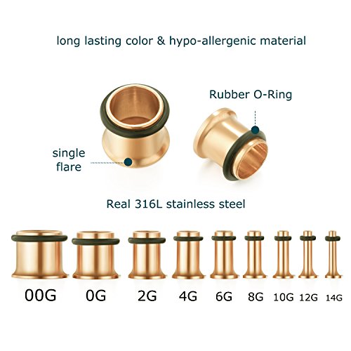 vcmart 14G-00G 36 pcs Ear Gauges Stretching Kit Tapers Plugs Eyelets Implant Grade Steel - color: Rose Gold