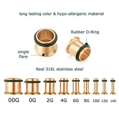 vcmart 14G-00G 36 pcs Ear Gauges Stretching Kit Tapers Plugs Eyelets Implant Grade Steel - color: Rose Gold