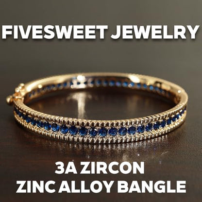 AAA Cubic Zirconia Gold Bangle Bracelet for Women | 18K Gold Plated Fully Paved With Sparkling Cubic Zirconia, Minimalist Luxury Unique Statement Jewelry, Anti-Oxidation - color: Blue